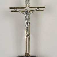 Gold & Silver Crucifix on Wood Base - 8" - Unique Catholic Gifts