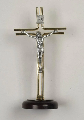 Gold & Silver Crucifix on Wood Base - 8