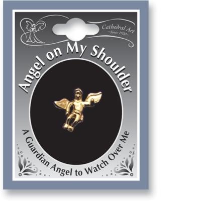 Angel on my Shoulder Pin (Gold) - Unique Catholic Gifts