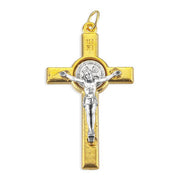 Gold and Silver St. Benedict Crucifix Medal 2" - Unique Catholic Gifts