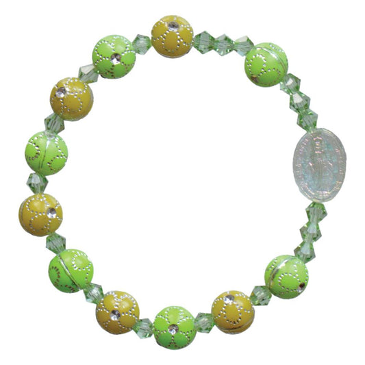 Green Flower Acrylic Children’s Rosary Bracelet (8mm) - Unique Catholic Gifts