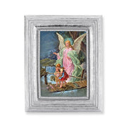 Guardian Angel is Gold Stamped Silver Leaf Frame 4-1/2" - Unique Catholic Gifts