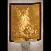 Traditional Guardian Angel over the Bridge Greyscale Night Light Curved 5.5 x 2.25" - Unique Catholic Gifts