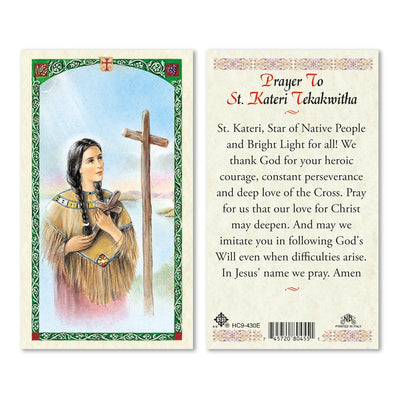 Saint Kateri Tekakwitha Laminated Holy Card (Plastic Covered) - Unique Catholic Gifts
