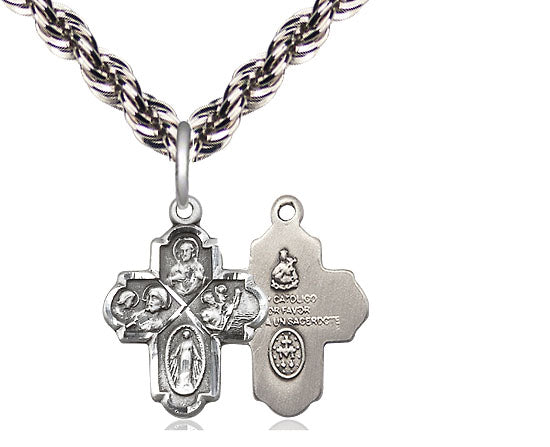 Sterling Silver 4-Way Pendant on a Sterling Silver Chain - Unique Catholic Gifts