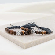 His and Hers Companion Blessing Bracelet Set Tiger Eye - Unique Catholic Gifts