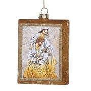 Holy Family with Gold Glitter Glass Ornament  4 1/2" - Unique Catholic Gifts