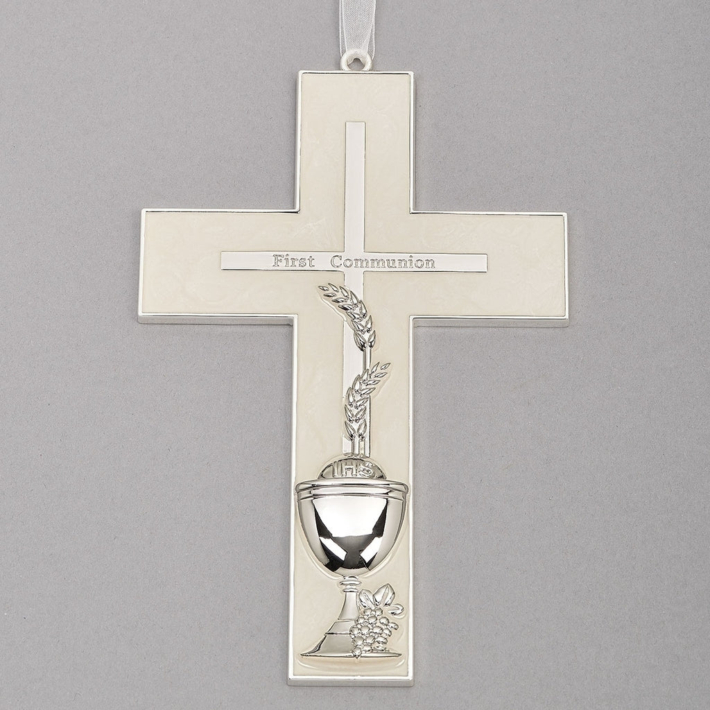 Holy First Communion Wheat and Chalice Wall Cross 7" - Unique Catholic Gifts