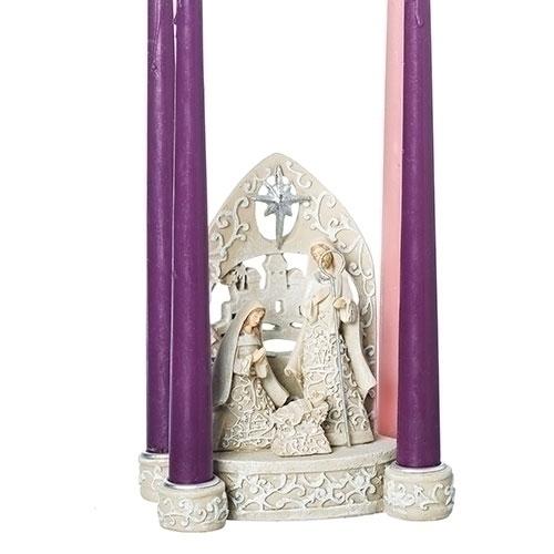 Holy Family Advent Candle Holder Paper Cut Style (7") - Unique Catholic Gifts