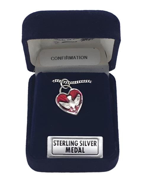 Holy Spirit Confirmation Heart Medal (5/8") with 18" chain - Unique Catholic Gifts