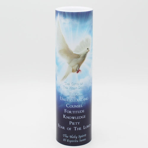 Holy Spirit Blue LED Candle Timer - Unique Catholic Gifts