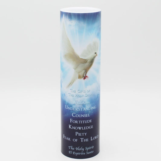 Holy Spirit Blue LED Candle Timer - Unique Catholic Gifts