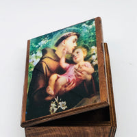 St. Anthony Wood Rosary Box with Wood Rosary - Unique Catholic Gifts
