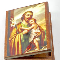 St. Joseph Wood Rosary Box with Wood Rosary - Unique Catholic Gifts