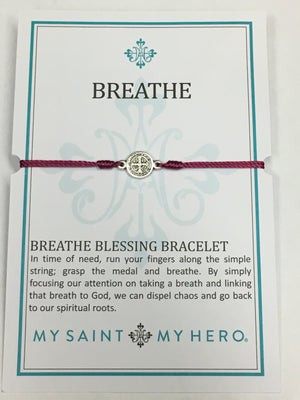 Breathe Blessing Bracelet Silver Medal on Fusia Cord - Unique Catholic Gifts