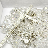 Clear Crystal Lasso Wedding Rosary with Silver-tone Accents 10MM - Unique Catholic Gifts