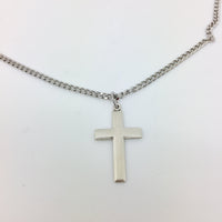 Sterling Silver Matte Finish Beveled Cross Pendant (1 1/4") on a 20" Heavy Curb Chain - Unique Catholic Gifts