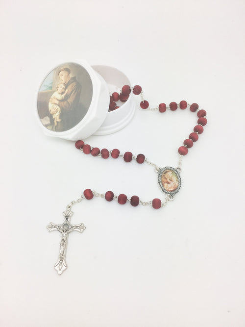St. Anthony Wood Rose Scented Rosary in Matching Box - Unique Catholic Gifts