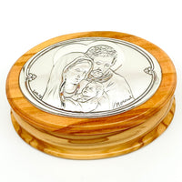 Holy Family Olive Wood Silver Plated Premium Rosary Box (Horizontal) - Unique Catholic Gifts