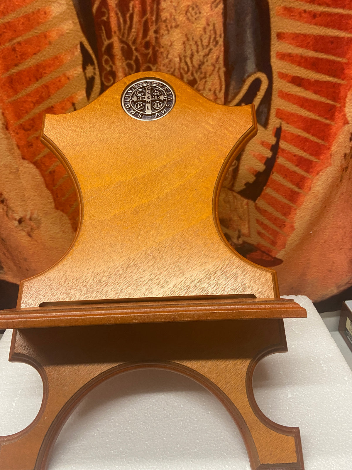 Benedictine Medal Lite Wood Bible Stand 11 1/2" x 13" x 20" - Unique Catholic Gifts