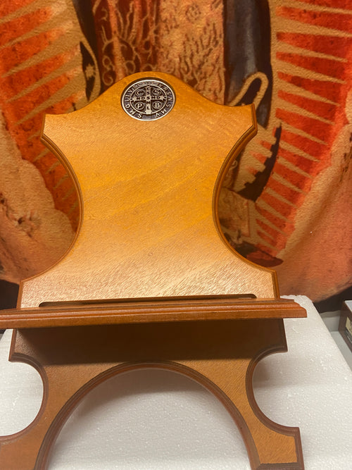 Benedictine Medal Lite Wood Bible Stand 11 1/2" x 13" x 20" - Unique Catholic Gifts