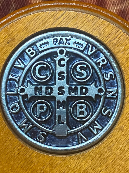 Benedictine Medal Lite Wood Bible Stand 11 1/2" x 13" x 20" - Unique Catholic Gifts