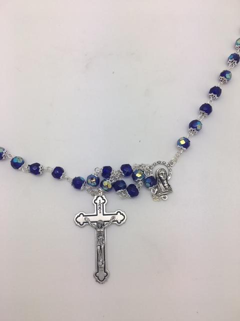 Blue Crystal Cut and Capped Rosary - Unique Catholic Gifts