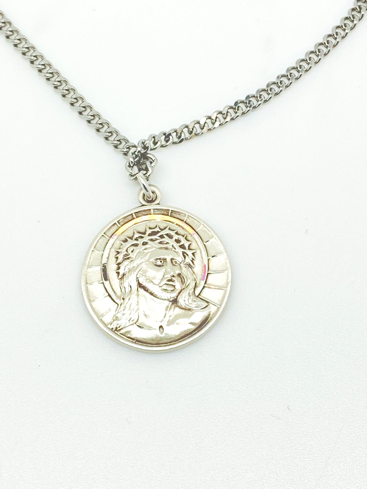 Sterling Silver Holy Face of Christ Scapular Round Medal 3/4" - Unique Catholic Gifts
