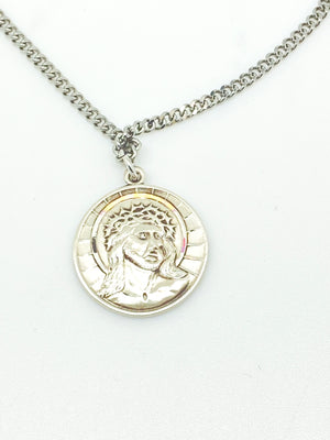 Sterling Silver Holy Face of Christ Scapular Round Medal 3/4