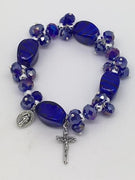 Large Blue Bead Catholic Charm Stretch Bracelet - Unique Catholic Gifts