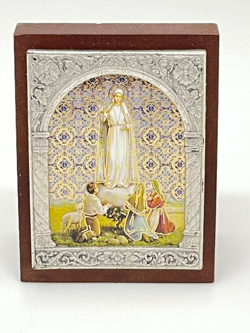 Our Lady of Fatima Italian Standing Plaque. (2 x 2 1/2") - Unique Catholic Gifts
