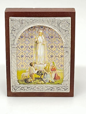Our Lady of Fatima Italian Standing Plaque. (2 x 2 1/2") - Unique Catholic Gifts