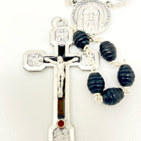 Holy Face Black Wood Cut Rosary (8mm) - Unique Catholic Gifts