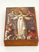 Our Lady of Mount Carmel Wood Rosary Box with Wood Rosary - Unique Catholic Gifts