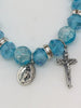 Aqua Blue Catholic Charm Stretch Bracelet - Unique Catholic Gifts