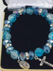 Aqua Blue Catholic Charm Stretch Bracelet - Unique Catholic Gifts