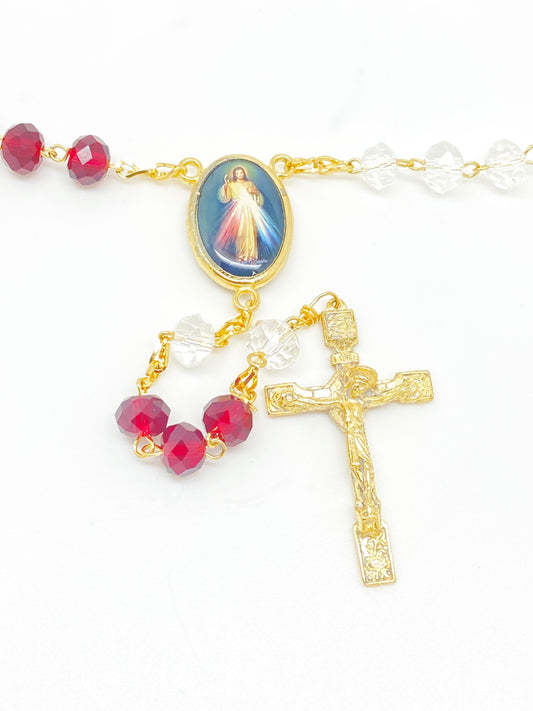 Divine Mercy Crystal Rosary Gold - Unique Catholic Gifts