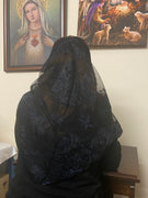 Black and Navy Lace Mantilla Chapel Spanish Veil 51" - Unique Catholic Gifts
