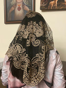Black and Almond Lace Mantilla Chapel Spanish Veil 51" - Unique Catholic Gifts