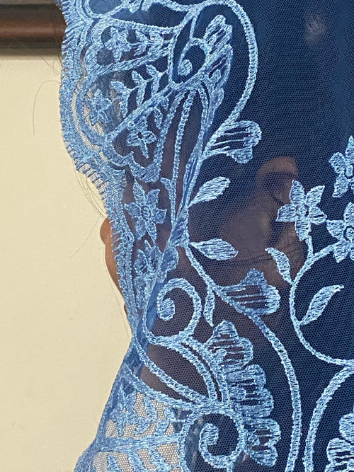 Madonna Blue Lace Mantilla Chapel Spanish Veil 51" - Unique Catholic Gifts