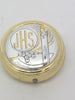 Gold and Silver JHS Pyx with Silver Candle (2 x 1/2") - Unique Catholic Gifts