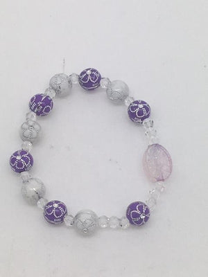 Purple Flower Acrylic Children’s Rosary Bracelet (8mm) - Unique Catholic Gifts