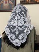 White Olivia Lace Mantilla Chapel Spanish Veil 51" - Unique Catholic Gifts