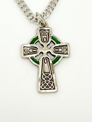 Sterling Silver and Green Epoxy Lined Celtic Crucifix (1