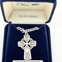 Sterling Silver and Green Epoxy Lined Celtic Crucifix (1") - Unique Catholic Gifts