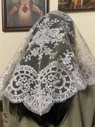 Ivory Medallion Lace Mantilla Chapel Spanish Veil 51" - Unique Catholic Gifts