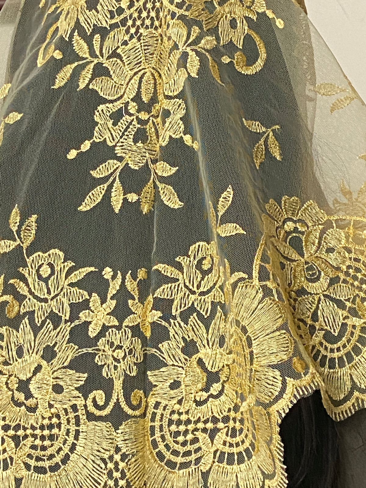 Yellow Eva Lace Mantilla Chapel Spanish Veil 51" - Unique Catholic Gifts
