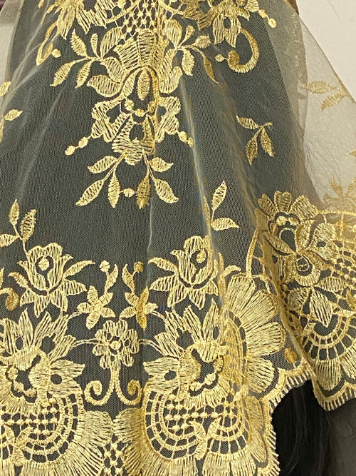 Yellow Eva Lace Mantilla Chapel Spanish Veil 51" - Unique Catholic Gifts
