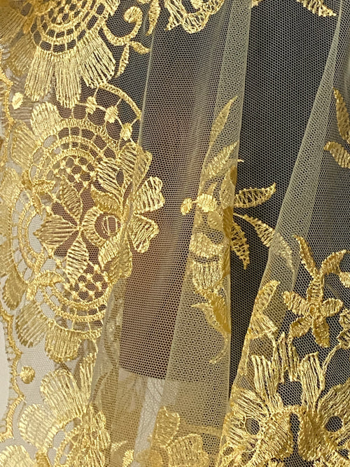Yellow Eva Lace Mantilla Chapel Spanish Veil 51" - Unique Catholic Gifts