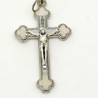 White Pearl Epoxy Crucifix Medal 1.5" - Unique Catholic Gifts